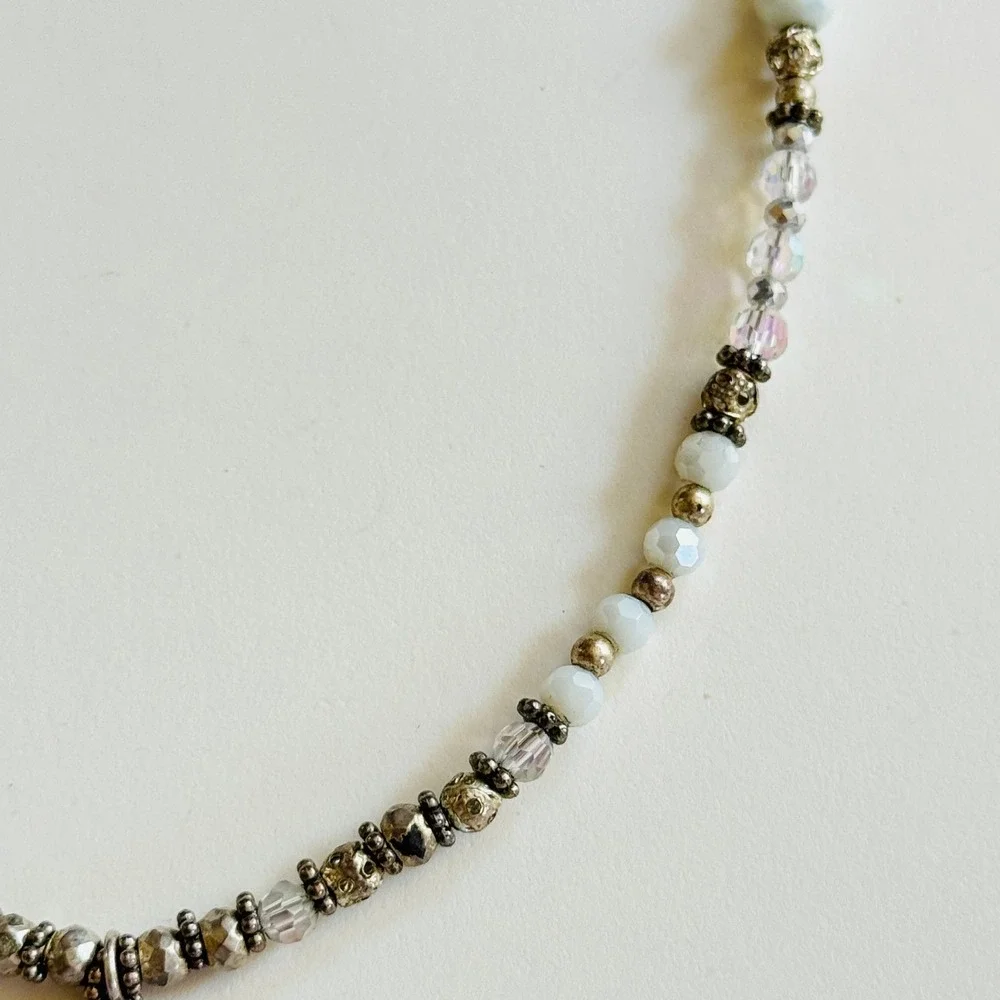 Snake Serpent beaded Necklace‎ crystal Beads Sterling Silver 925 Collar 18